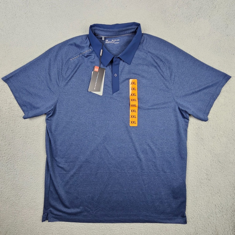Under Armour Polo Shirt Mens XXL Blue Threadborne HeatGear Golf Loose Fit New